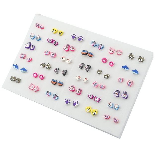 Randomly Mixed Silver Color Women Butterfly Bowknot Flower Heart Small Plastic Stud Earrings Sets For Girl Jewelry Part