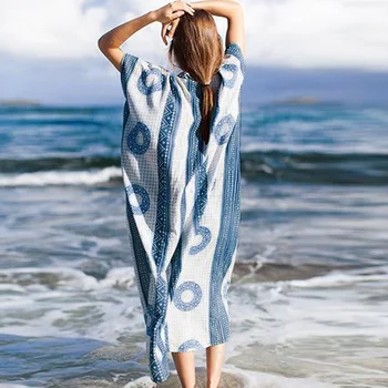 

NAIDEY Women Bikini Cover Up Floral Printed 2019 New V-neck Loose Beach sarongs Female Plus size Swimsuit Kaftan robe de plage