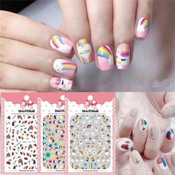

new 1 Sheet 3D Nail Art Stickers bright colorful Rainbow shape Poached egg Nails Stickers for Nails Sticker Decorations Manicure