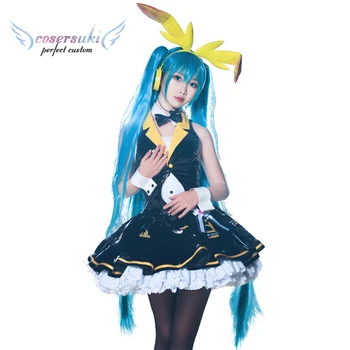 

VOCALOID Hatsune Miku Bunny girl lolita dress PU uniform Cosplay Costume Halloween Carnival Custom made Outfit
