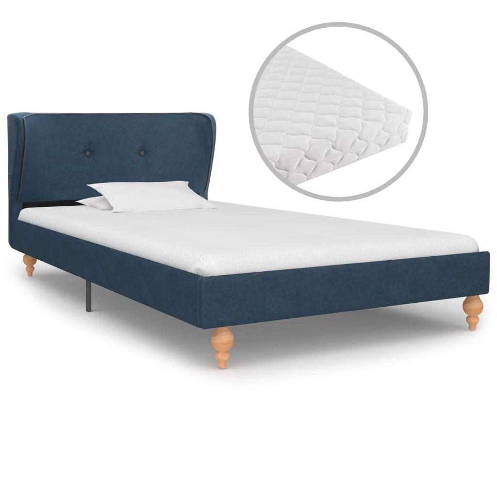 Bed with Mattress Blue Fabric 90x200 cm |