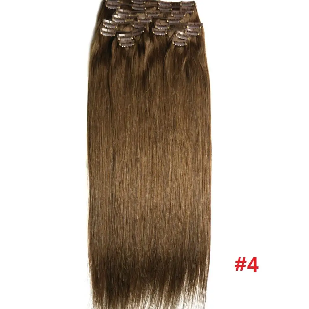 ZZHAIR 220 г-400 г 1"-28" Искусственные волосы одинаковой направленности волос 12 шт. набор зажимов в человеческих волос для наращивания весь набор головы Натуральные Прямые Волосы - Цвет: #4