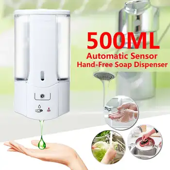 

500mL Wall Mounted Automatic Infrared Sensor Hand-Free Soap Dispenser With Cover Bathroom Office Hotel Hand Sanitizer Batteries
