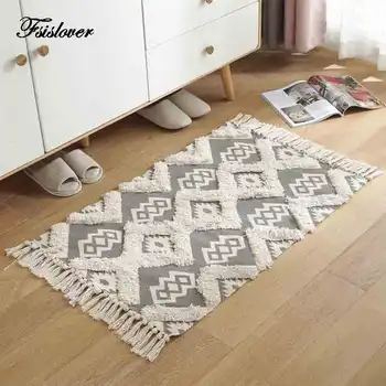 

FSISLOVER Geometric Pattern Plush Woven Carpet Ins Moroccan Mat for Living Room Multi-use Nordic Small Carpet Warm Floor Mat