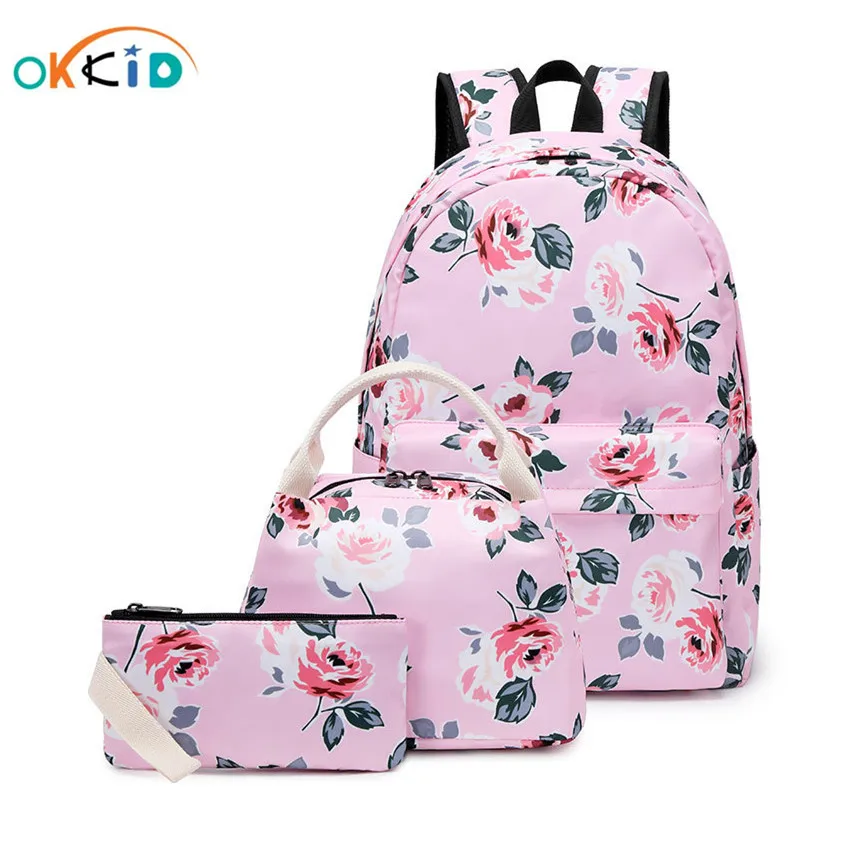 Школьный рюкзак OKKID с цветами для девочек школьная сумка зелеными карандаш детей