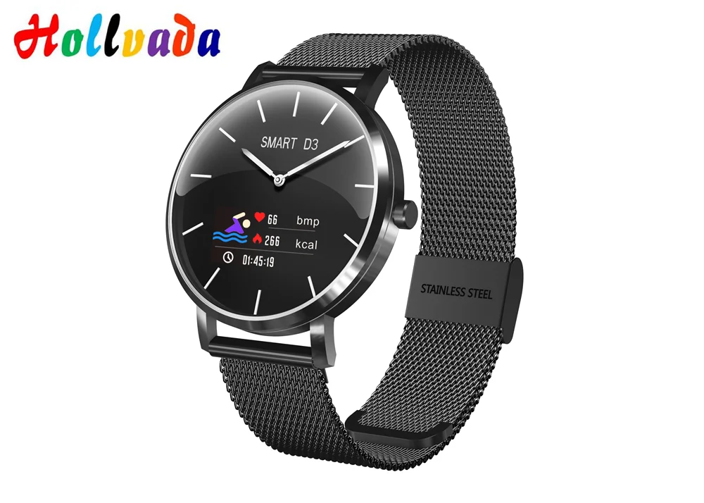 steel black Bluetooth 4,0 Смарт-часы D3 фитнес-браслет трекер активности пульсометр кровяное давление для ios Android apple iPhone 6 7 - Цвет: steel black
