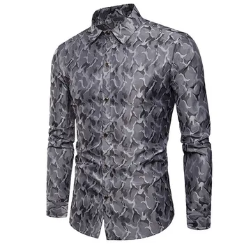 

2019 Summer Long Sleeve Shirts Mens Fashion Personalized Camouflage Prints Slim Fit Casual Social Camisas Man Chemise Homme 3XL