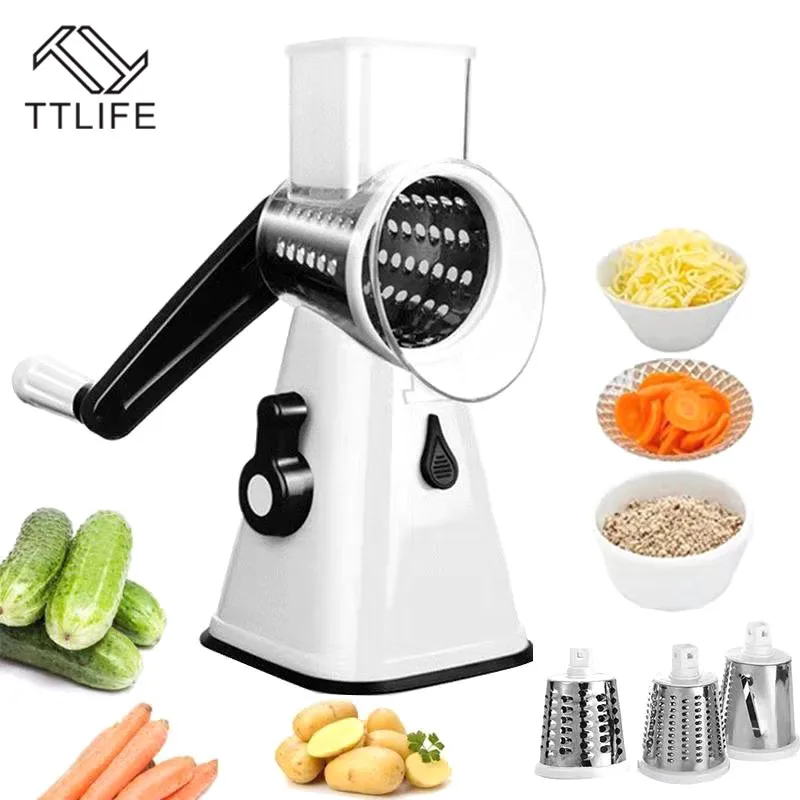 

TTLIFE 2019 3in1 Vegetable Mandoline Slicer Swift Rotary Drum Grater Nut Shredder Veggie Cutter Peeler Spiralizer Cheese Chopper