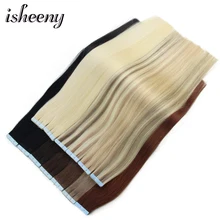 Isheeny 1" 18" 2" 22" 2" лента в Пряди человеческих волос для наращивания Прямой Реми на клей Невидимый PU выдвижение утка 14 цветов Выберите
