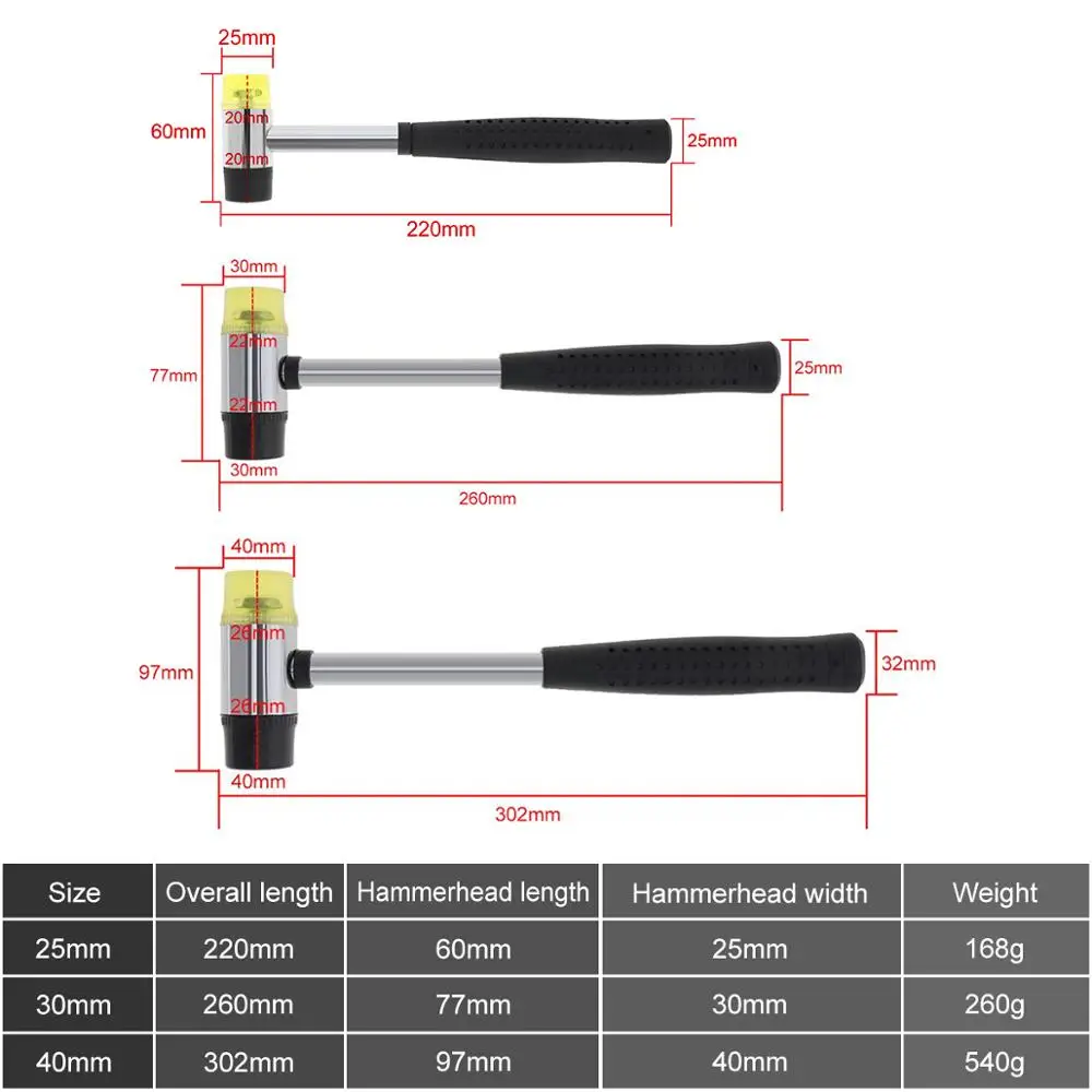 25mm 30mm 35mm 40mm Mini Hammer Double Faced Household Rubber Hammers Domestic Nylon Head Mallet Hand Tool for Jewelry/Craft/DIY 5