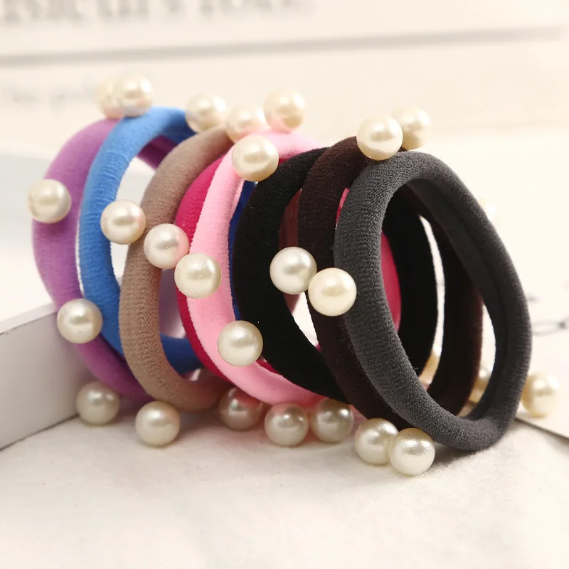 Fashion Pearls Bead Elastic Rubber Hair Bands Elegant Headwear Women Girl Hair Rope Scrunchy Ponytail Jewelry Hair Accessory