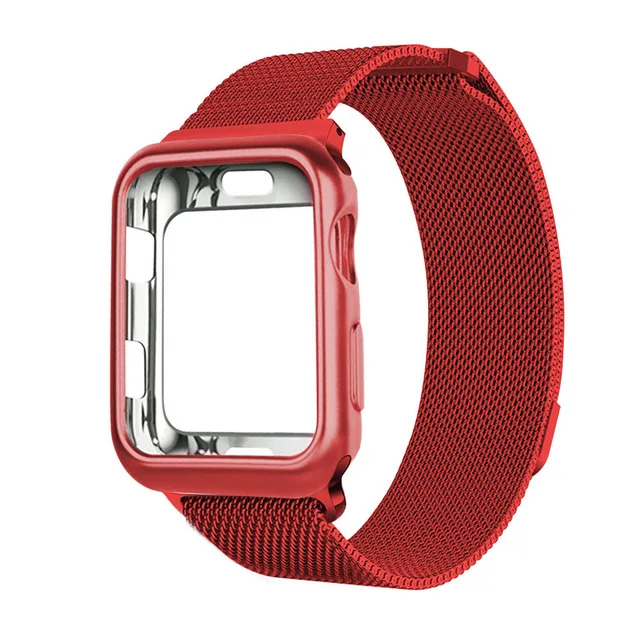 Миланская петля+ чехол для Apple Watch 38 мм 42 мм 40 мм 44 мм серия 4 5 браслет pulseira ремешок из нержавеющей стали для iwatch 3 2 1 - Цвет ремешка: red