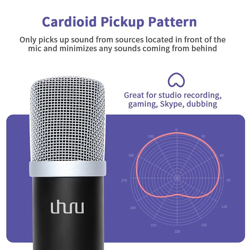 UHURU USB Microphone Kit 192kHz/24Bit Professional Podcast Condenser Mikrofon With Two Mic Holders for YouTube Gaming ASMR