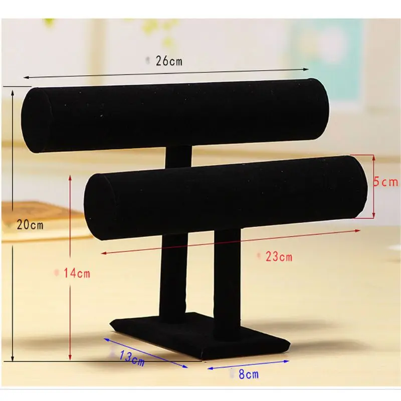 2 яруса черный бархат парящий Т-бар браслет подставка для ожерелья ювелирных украшений стенд E15E