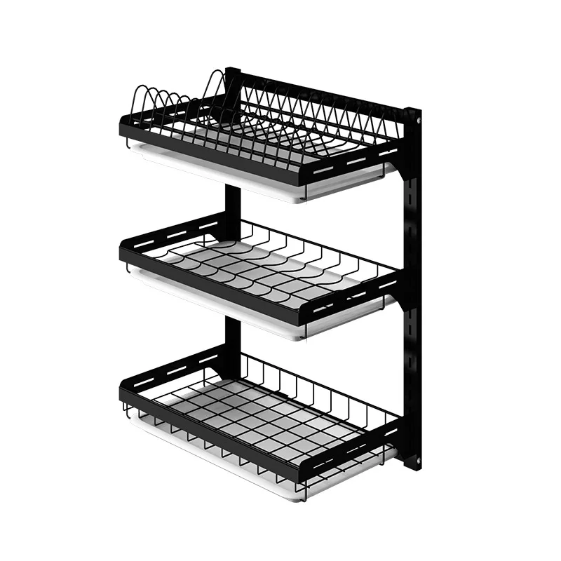 

Black Stainless Steel Dish Rack Drain Rack Kitchen Rack Wall Hanging Wall Household Dish Hanging Dishware Storage Box