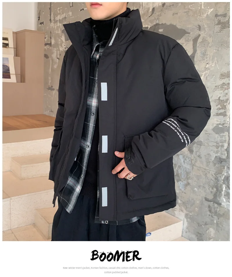 FOJAGANTO Brand Men Winter Parka Jacket Mens Warm Jacket Solid Color Stand Collar Zipper Thick Coat Men Parkas