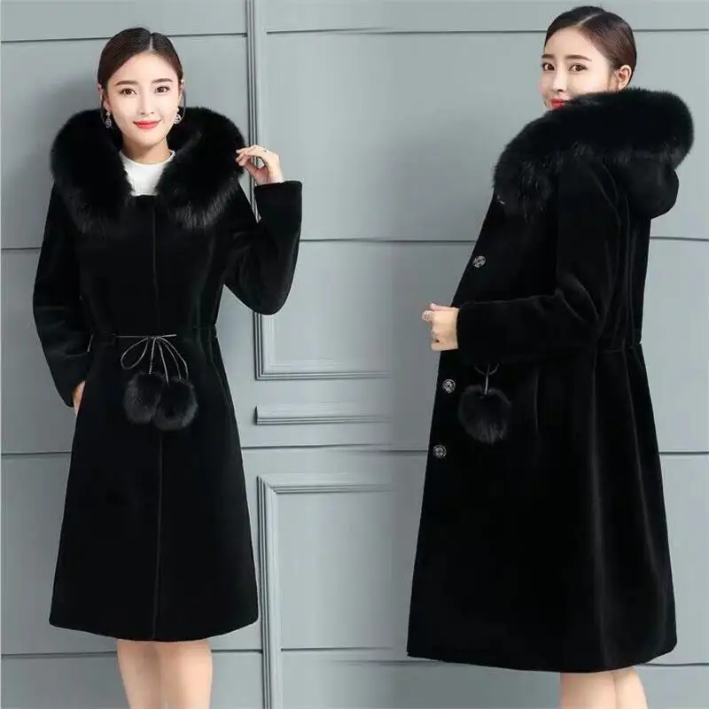 

New 2019 Women Wool Blend Warm Long Coat Plus Size Female Belt Slim Fit Lapel Woolen Overcoat Autumn Winter Cashmere Outerwear