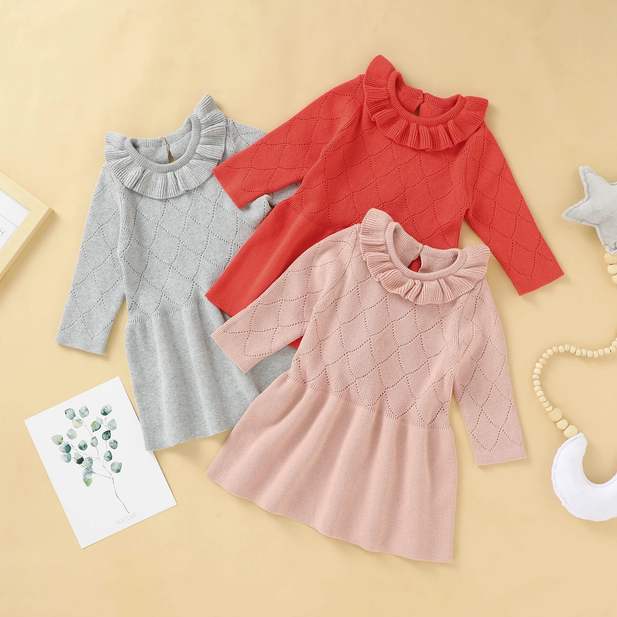 Infant Newborn Baby Girls Sweaters Dress Hollow Out Knitted Long Sleeve