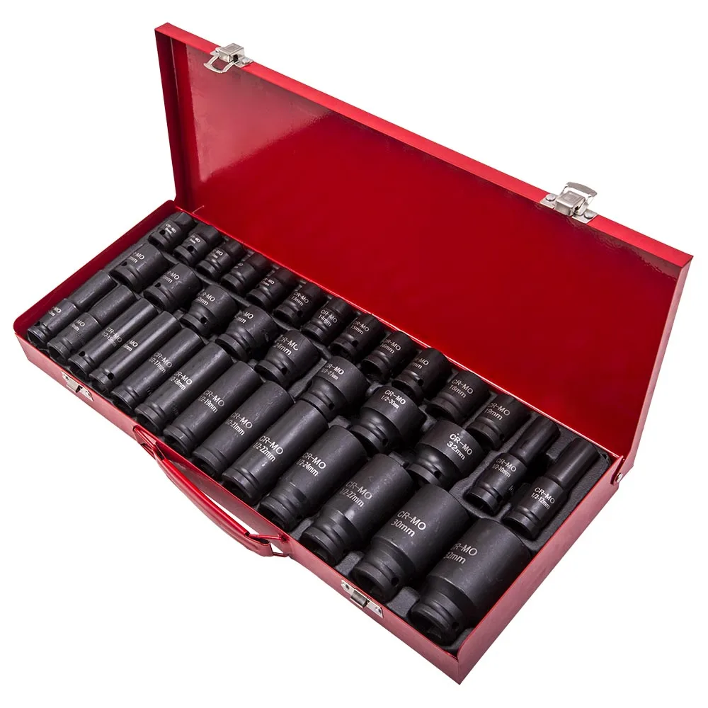 1/2&quot inch 6 Point Impact Socket Deep Setting Tools 8-32mm Metric Steel Repair Kit 35pcs |