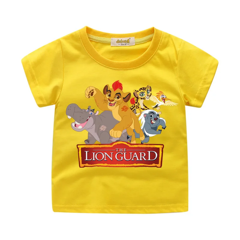 Одежда для мальчиков и девочек; Футболка с принтом «Король Лев»; футболки с принтом; одежда для детей; футболка с короткими рукавами; детская одежда - Цвет: Цвет: желтый