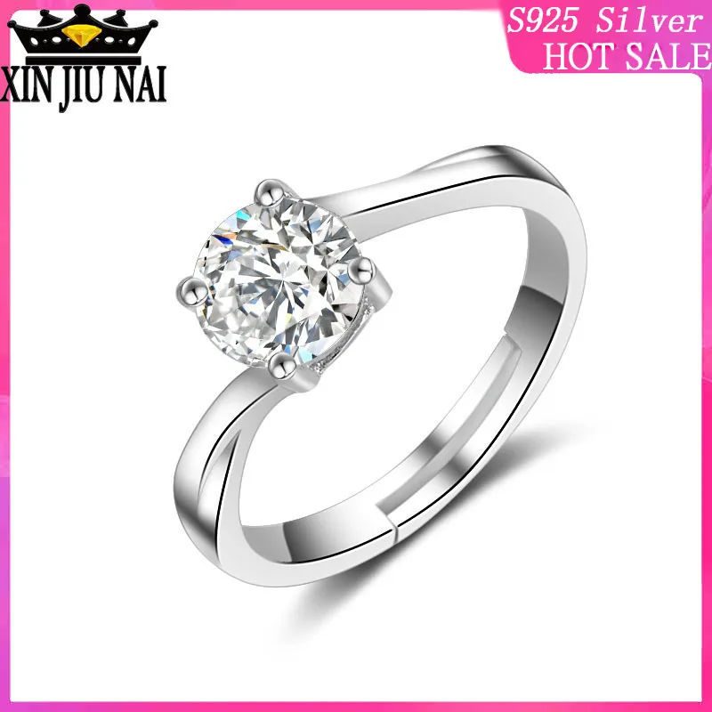 

925 sterling silver White platinum colorfast women's diamond single drill eight heart eight arrows zircon adjustable simple ring