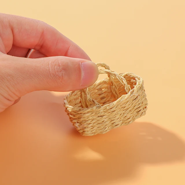 1/12 Scale Dollhouse Furniture Storage Basket Vegetable Food Hand-woven Iron Frame Dollhouse Miniature Decoration Kids Gift 5
