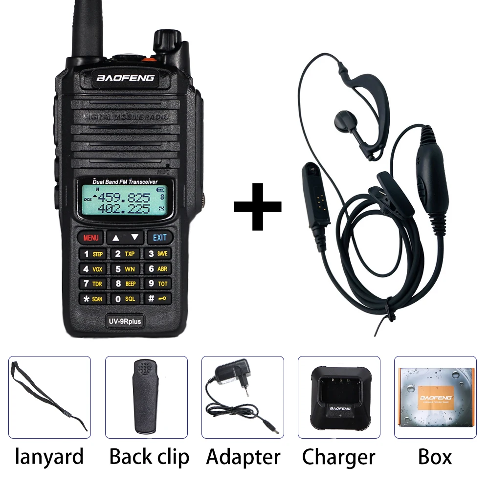 Распродажа! Высокая мощность 10 Вт Baofeng UV-9R Plus Walkie Talkie IP67 водонепроницаемый двухдиапазонный FM HF трансивер 10 км радиопередатчик - Цвет: Add1 earphone