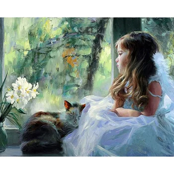 

Cute Little Girl Paint By Numbers Coloring Hand Painted Wall Art Kits Drawing Canvas DIY Oil Painting Pictures By Numbers