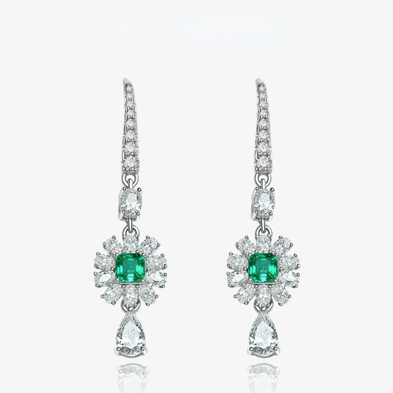 

925 Sterling Silver 4*4mm Lab Grown Emerald Aspen Cut Created Moissanite Drop Earrings For Women Wedding Party Fine Jewelry