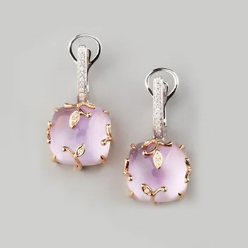 

Fashion Pink Stone Love Earrings for Women Femme Jewelry Gold Color Statement Leaves Earings Valentines Day Gifts Brincos Bijoux