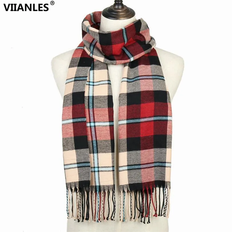 VIIANLES Winter Women Plaid Scarf Shawls Pashmina Cashmere Knit Soft Lady Neck Wraps Unisex Retro Lattice men's Scarves Stole VIIANLES Winter Women Plaid Scarf Shawls Pashmina Cashmere Knit Soft Lady Neck Wraps Unisex Retro Lattice men's Scarves Stole