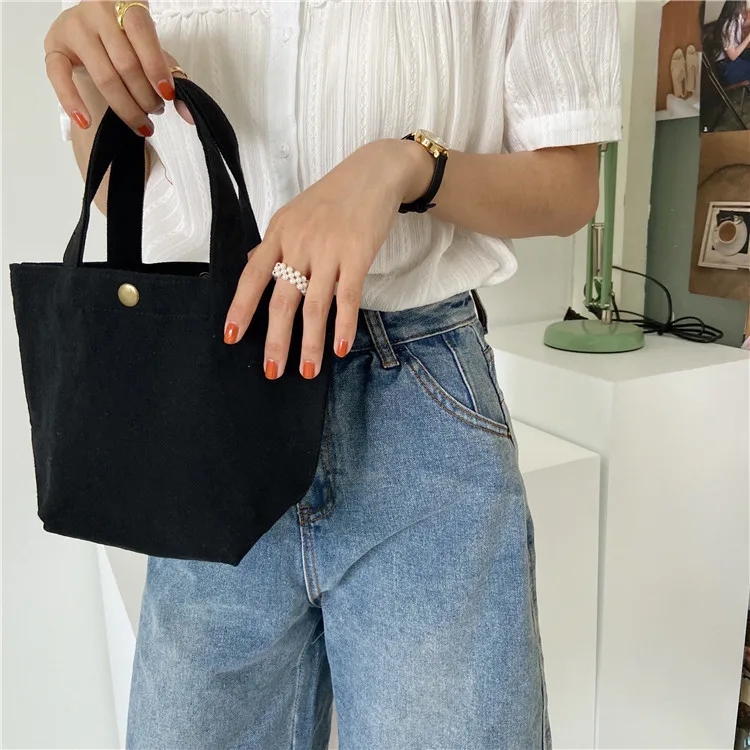 De lona de las mujeres de Picnic bolsas de almuerzo de tela de algodón bolsos de hombro Tote dama bolsas de maquillaje de verano Casual Mini Kit de Almuerzo