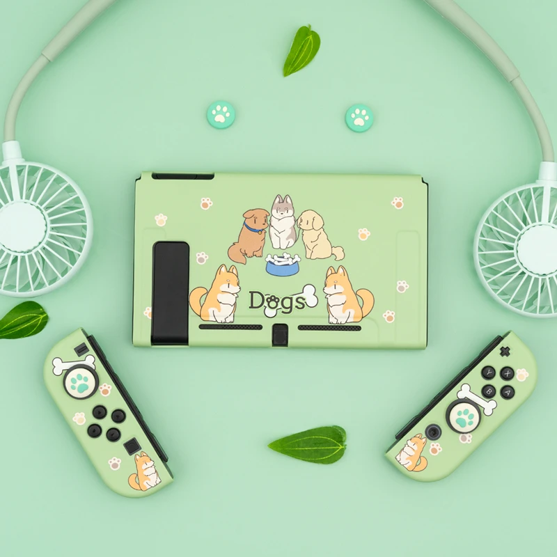 Жесткий чехол накладка Geekshare Nintendo Switch для с изображением зелёных собак|Запасные