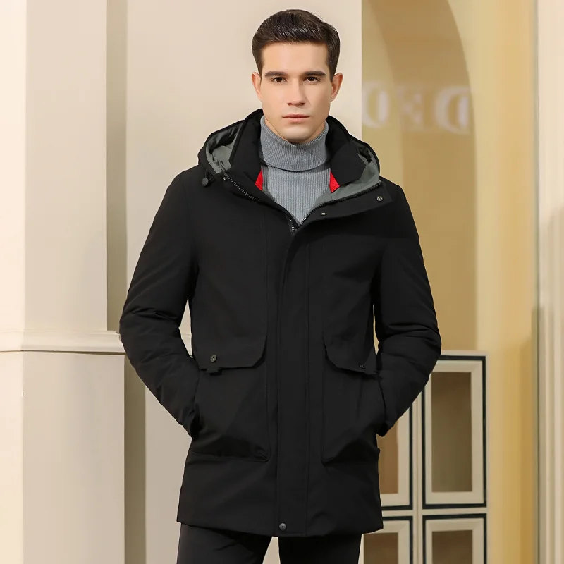 Зимний пуховик с капюшоном мужской повседневный теплый простой стиль