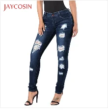 JAYCOSIN одежда для женщин узкие Брюки Промытые рваные градиентные длинные джинсы джинсовые сексуальные обычные брюки