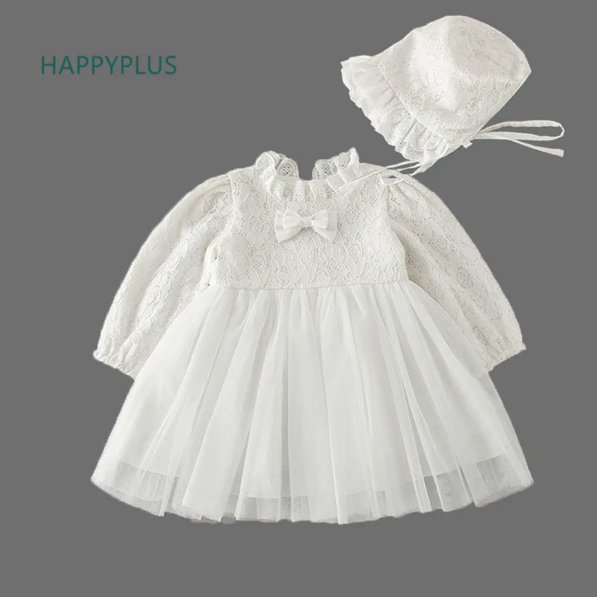 HAPPYPLUS/кружевное платье для маленьких девочек платья с длинными рукавами для рождественской вечеринки, крещения наряд для первого дня рождения для маленьких девочек 3, 6, 12, 18, 24 месяцев