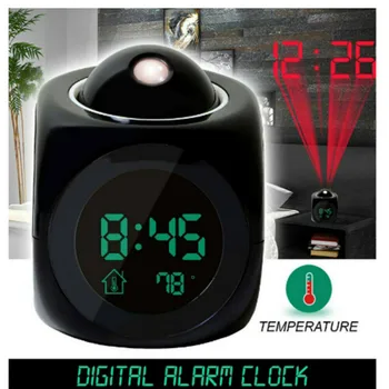 

Digital Alarm Clock LED Projector Temperature Thermometer Desk Time Date Display Projection Calendar USB Charger Table Clock
