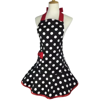 

New Polka Dot Skirt Apron with Pockets, Black Cute Funny Retro Cotton Kitchen Cooking Aprons Woman Girl