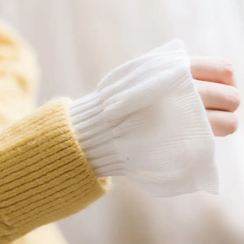 2 шт./пара трикотажные поддельные манжеты перчатки Для женщин девушки корейский стиль с большими оборками наручные Декор