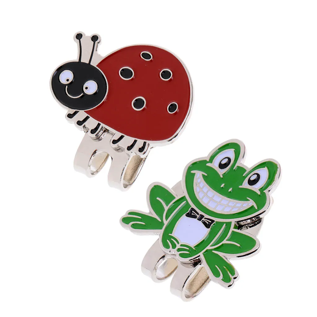 Set of 2 Magnetic Standard Golf Ball Mark Hat Clip with Frog & Ladybug Design for Men Women Kids Golf Training Aid