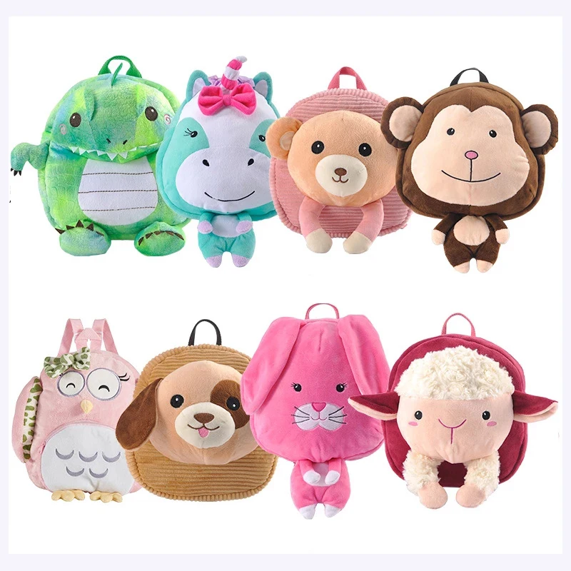 Mochila de animales de peluche para bebé, bolso escolar de dibujos animados para guardería
