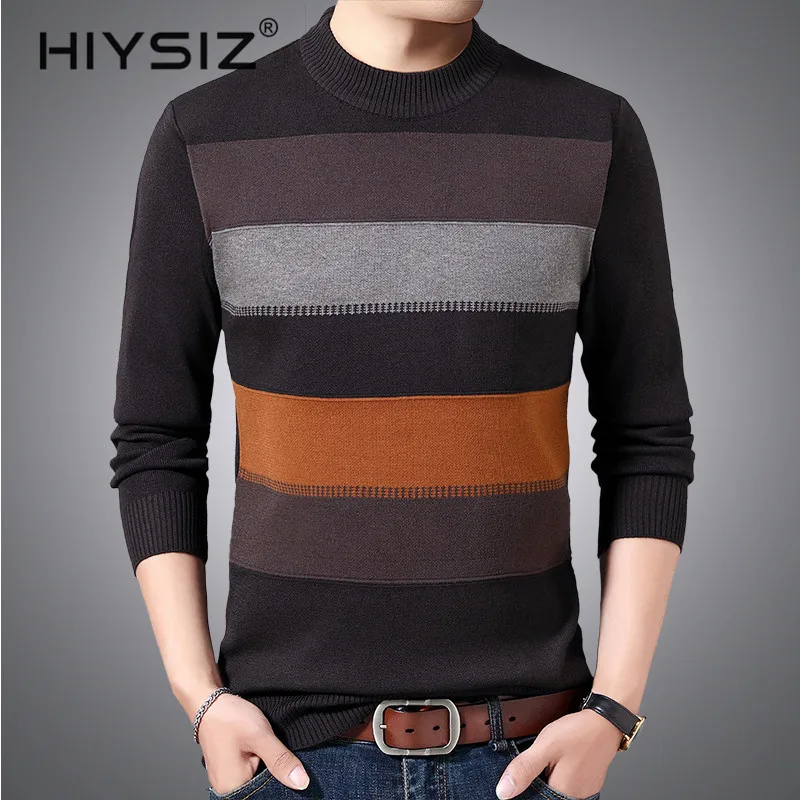 HIYSIZ Brand 2019 pullover warm striped pull sweaters winter plaid knitted casual pull homme sweater men 1 HIYSIZ Brand 2019 pullover warm striped pull sweaters winter plaid knitted casual pull homme sweater men 4