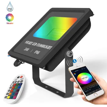 

RGB+CW+WW 24W Waterproof Smart Bluetooth APP LED Flood Light Lawn Lamp Wall Washer Light Dimmable 2000LM+Remote Controller