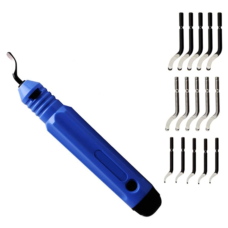

New Metal Sanding Tool Kit with 15 Blades, Handle Adjustment Knife, Great Burr Remover Hand Tool for Wood, Plastic, Aluminum