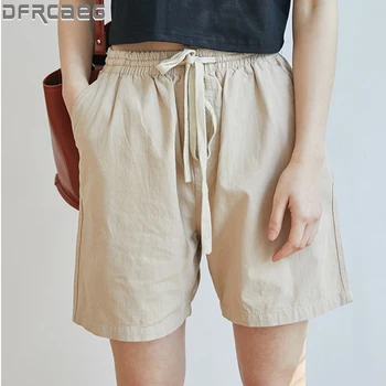 

High Elastic Waist Summer Linen Shorts For Women 2020 New Arrival Wide Leg Loose Wild Lady Short Shorts Hot Sale