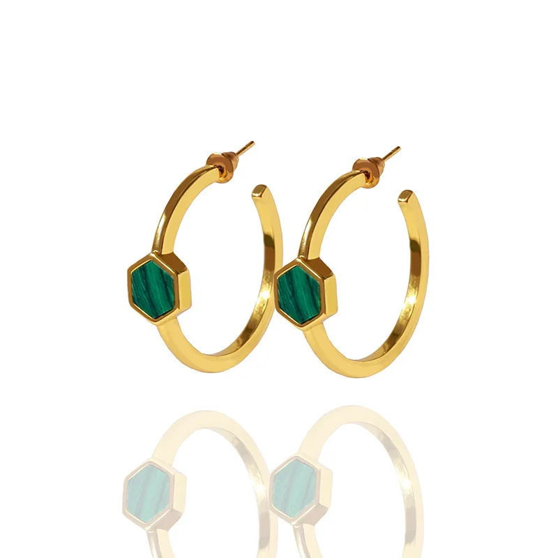 Роскошные брендовые эффектные Ins шестиугольные малахитовые Серьги Два цвета для женщин