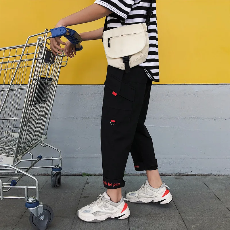 

Large Size K1017/P45 Bib Overall Embroidered Men Loose-Fit Capri Pants Fashion Casual Pants Men's Large Size Beam Leg