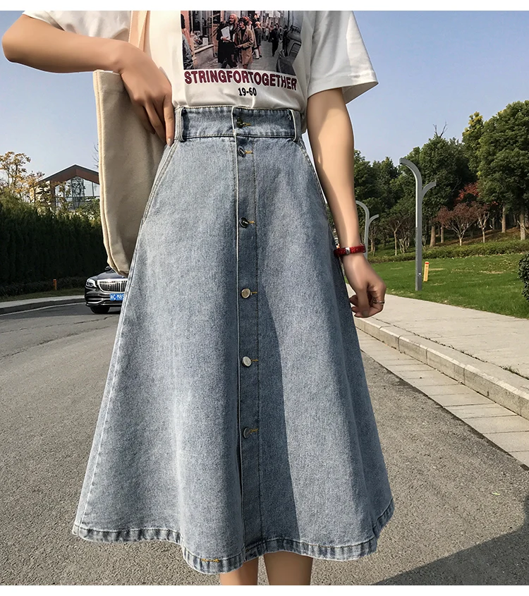 High Waist Denim Skirt Streetwear A-Line Long Skirts For Women