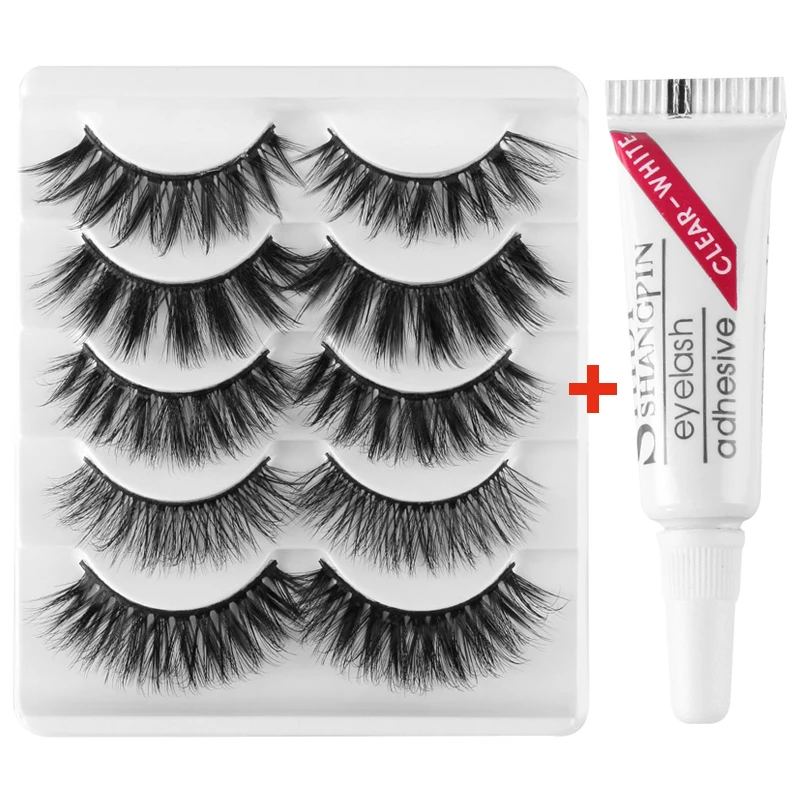 5 Pairs 3D Soft Mink False Eyelashes with glue Wispies Mixed Styles Natural Long Lashes Handmade Full Strips Eyelash Makeup | Красота и