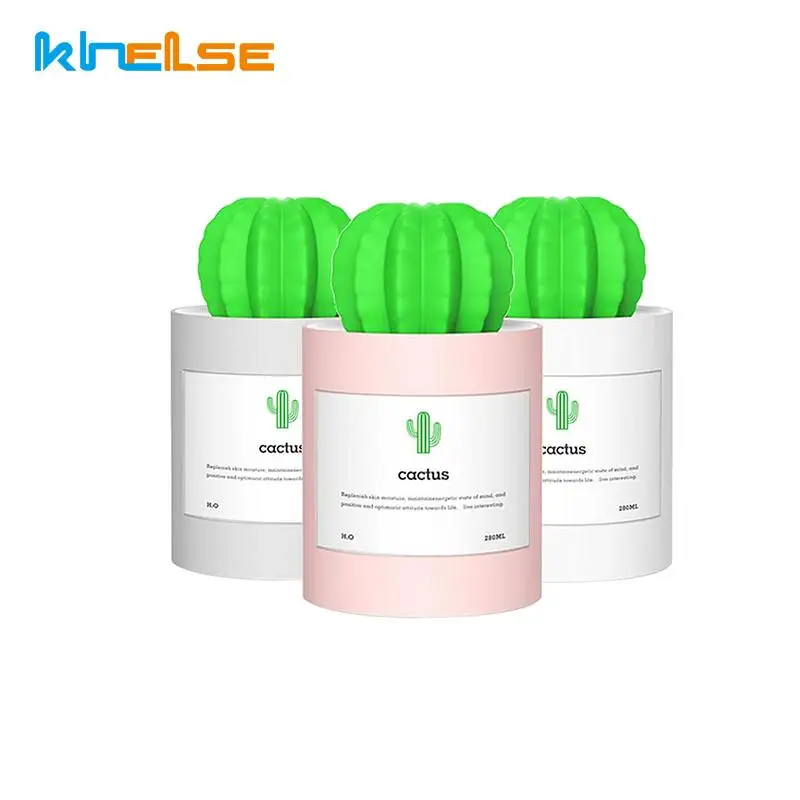 

USB Cactus Air Humidifier Ultrasonic Humidifiers With Night Light Mist Maker Home Car 280ML Aromatherapy Diffuser Mist Maker